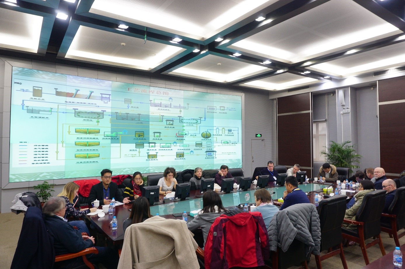 Diskussion in der zentralen Leitwarte einer Kläranlage in Shanghai
