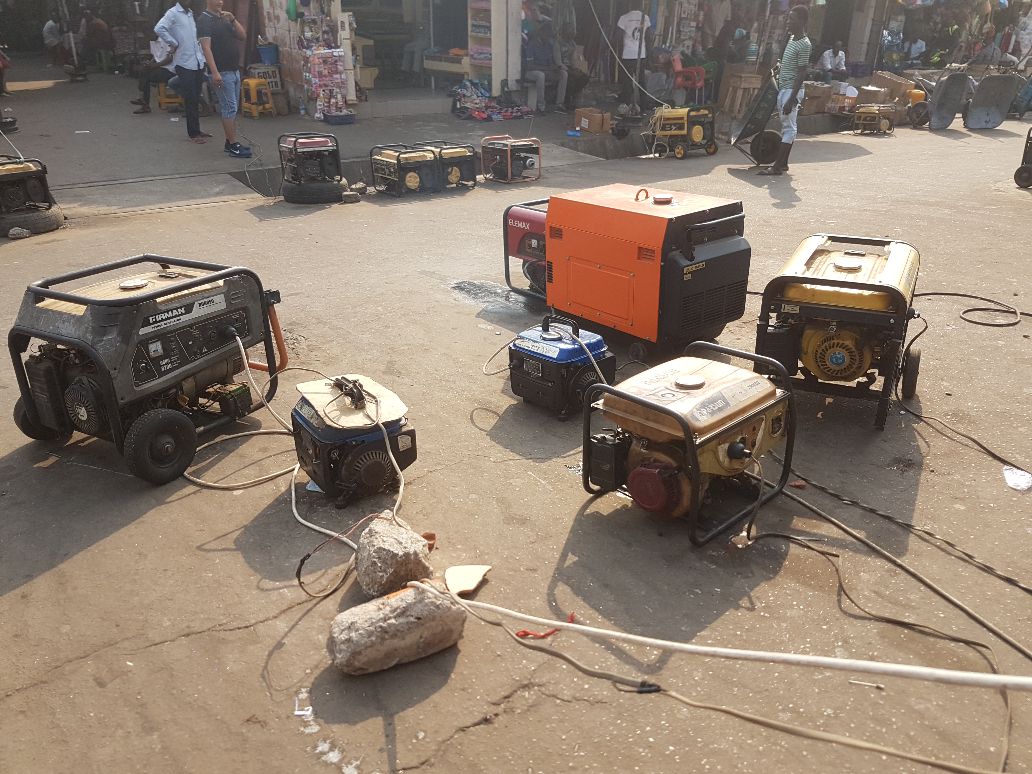 Diesel generators at a marketplace in Abuja, Nigeria