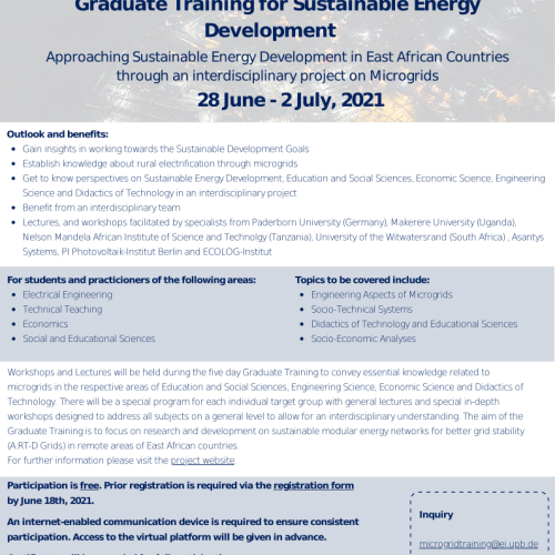 Flyer Graduate Training for Sustainable Energy Development